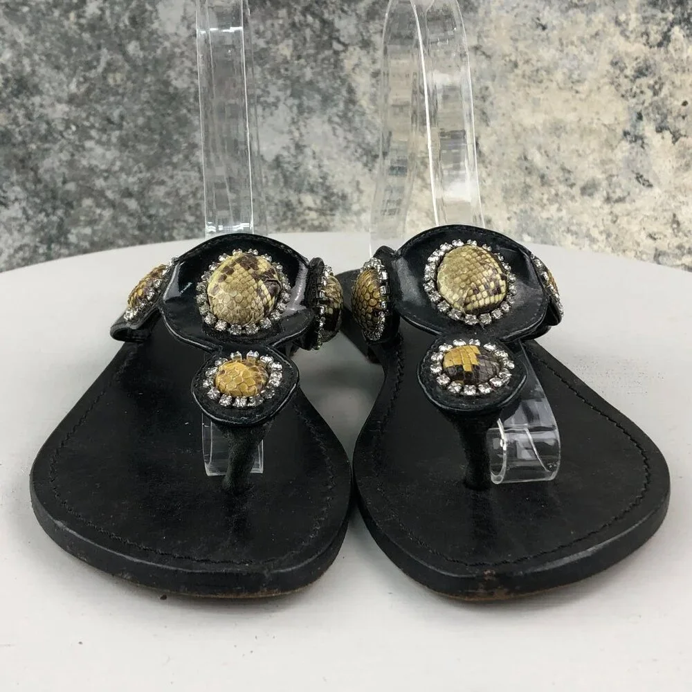Mystique Boutique Black Sandal with Gold Embellishments